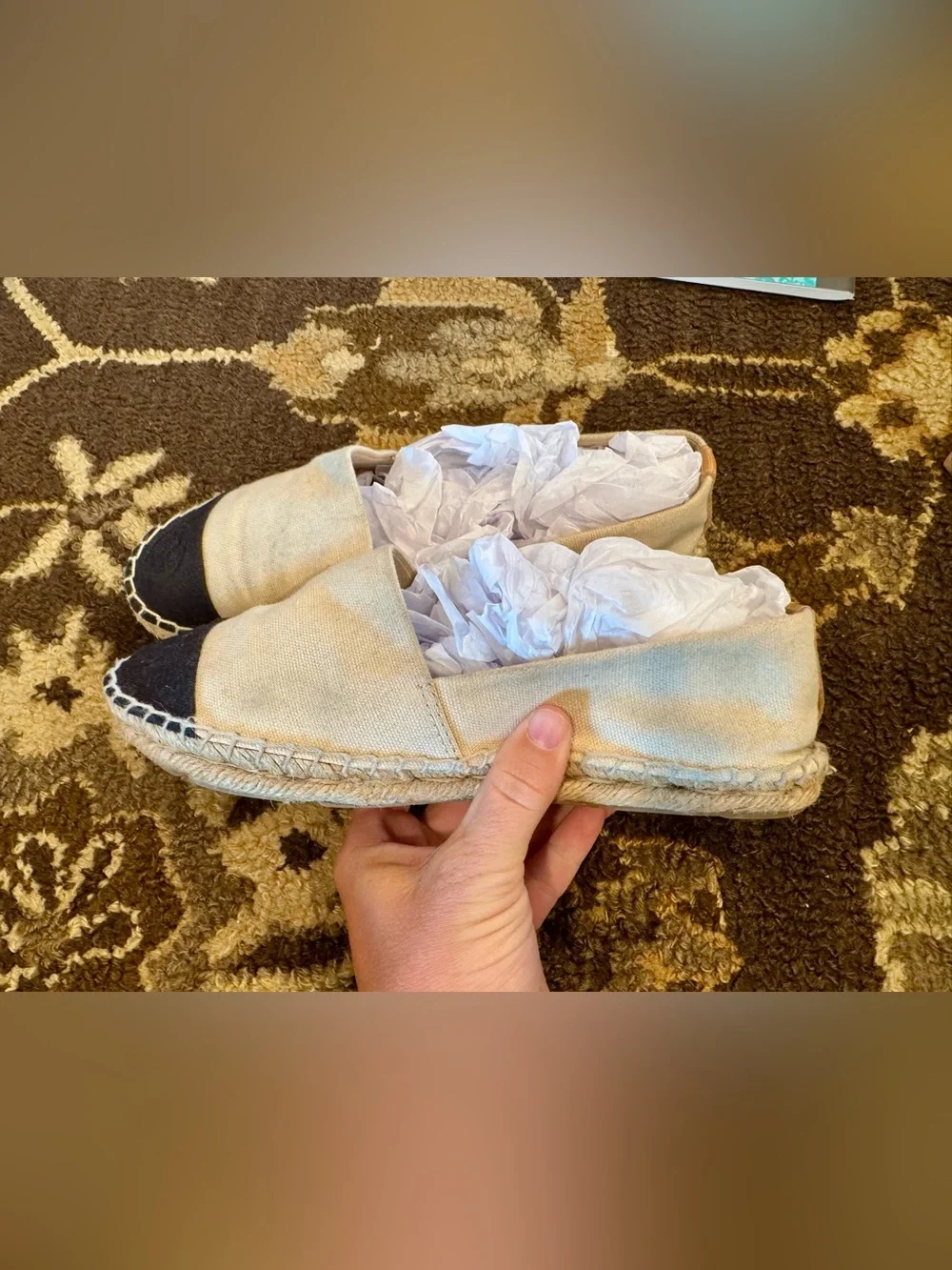 Tory Burch Beige Canvas Espadrilles with Black Toe Cap